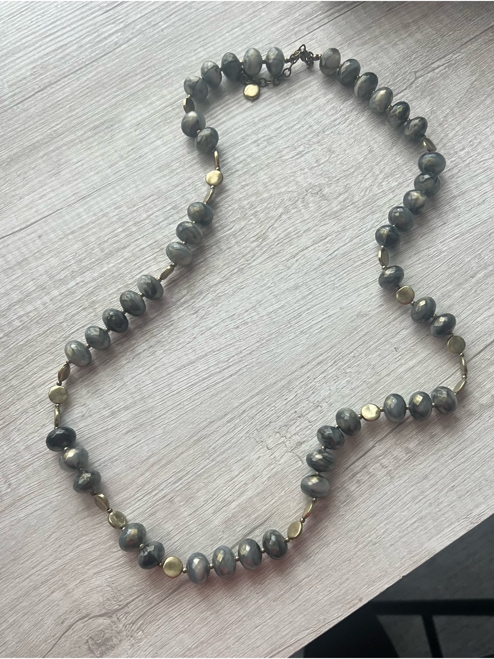 Premier Designs 36” Beaded Necklace – smoky Gray & Gold Tone
